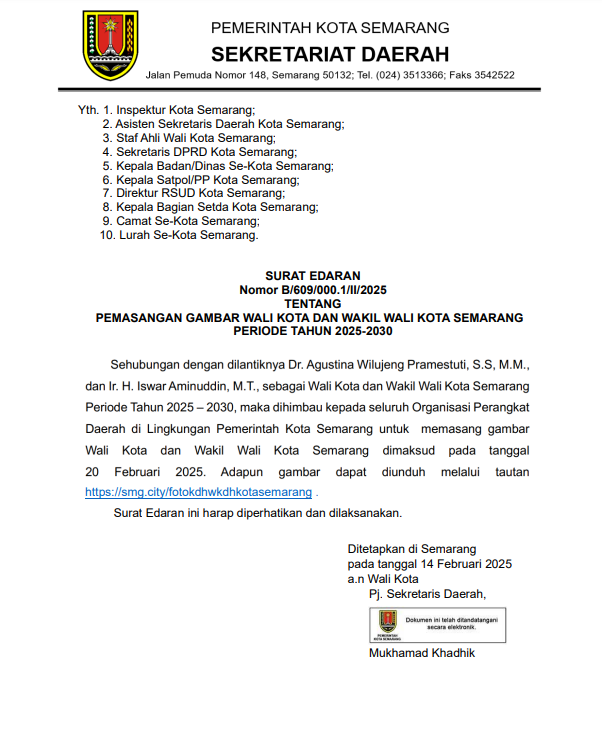 Pemasangan Gambar Wali Kota dan Wakil Wali Kota Semarang Periode Tahun 2025-2030